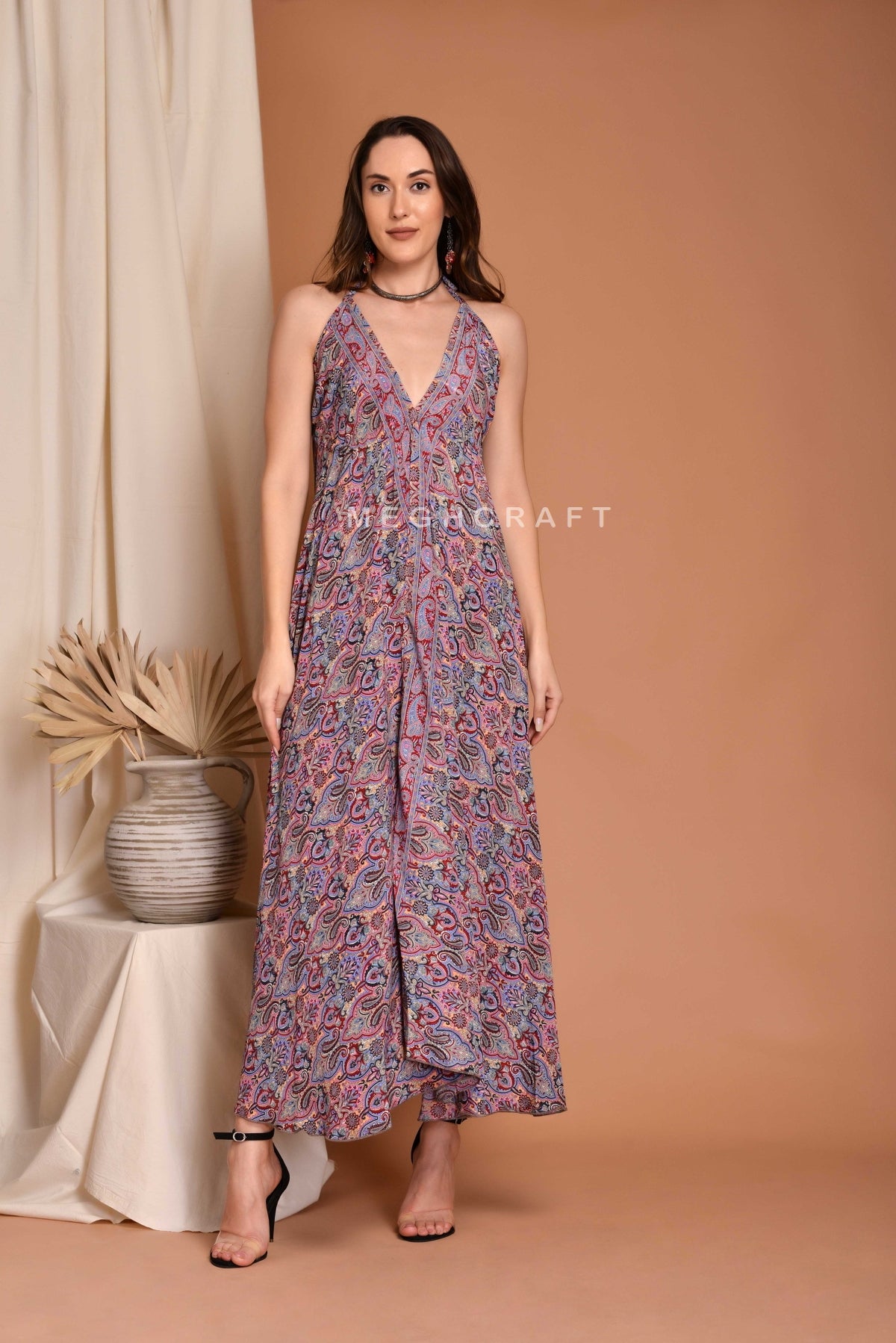 Silk Halter Neck Maxi Dress