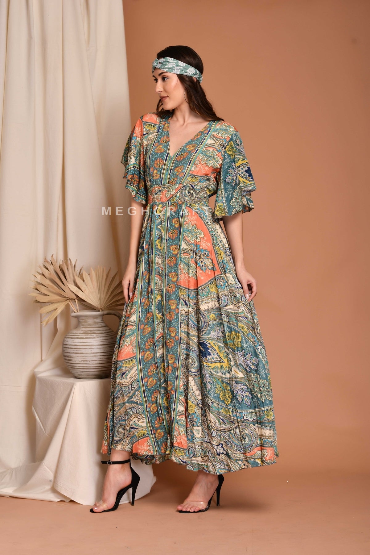 Plus Size Silk V Neck Maxi Dress