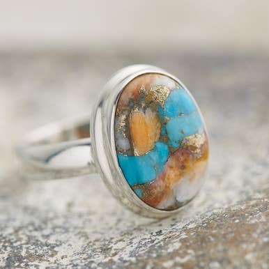 Handmade Sterling Silver Ring with Spiny Oyster Arizona Turquoise - Unique and Spiritual Jewelry for Women