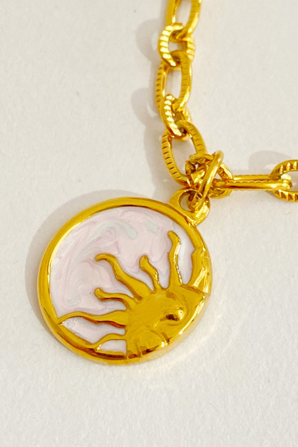 Classic Round Sun Moon Pendant Necklace - Stainless Steel + 18K Gold-Plated