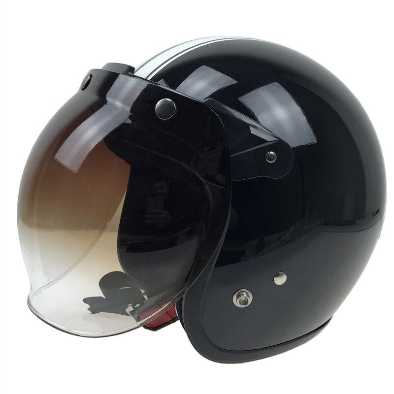 Open Face Helmet Adjustable Bubble Visor UV 400 Protection CE - Flip Up Base for 3-Pin Buckle Helmets with Adjustable Pins for Secure Fit