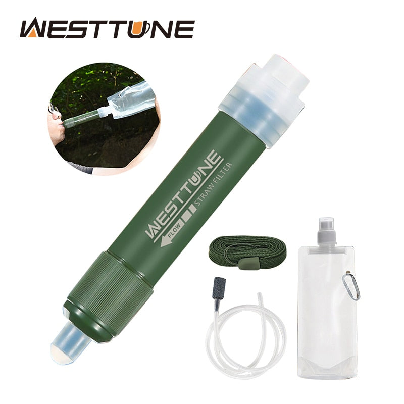 WESTTUNE Mini Camping Purification Water Filter Straw - TUP Carbon Fiber Construction - Compact and Lightweight - Ideal for Outdoor Activities