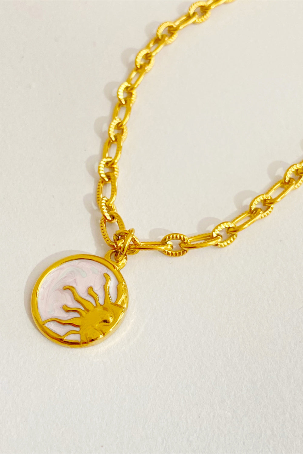 Classic Round Sun Moon Pendant Necklace - Stainless Steel + 18K Gold-Plated