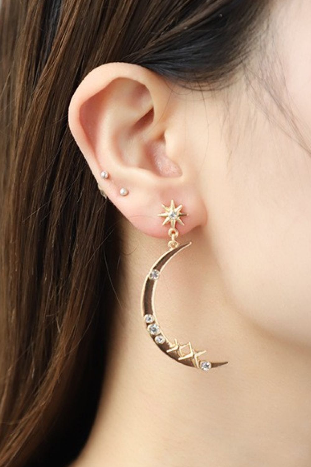 Zircon Star and Moon Alloy Earrings - Minimalistic Jewelry for Women
