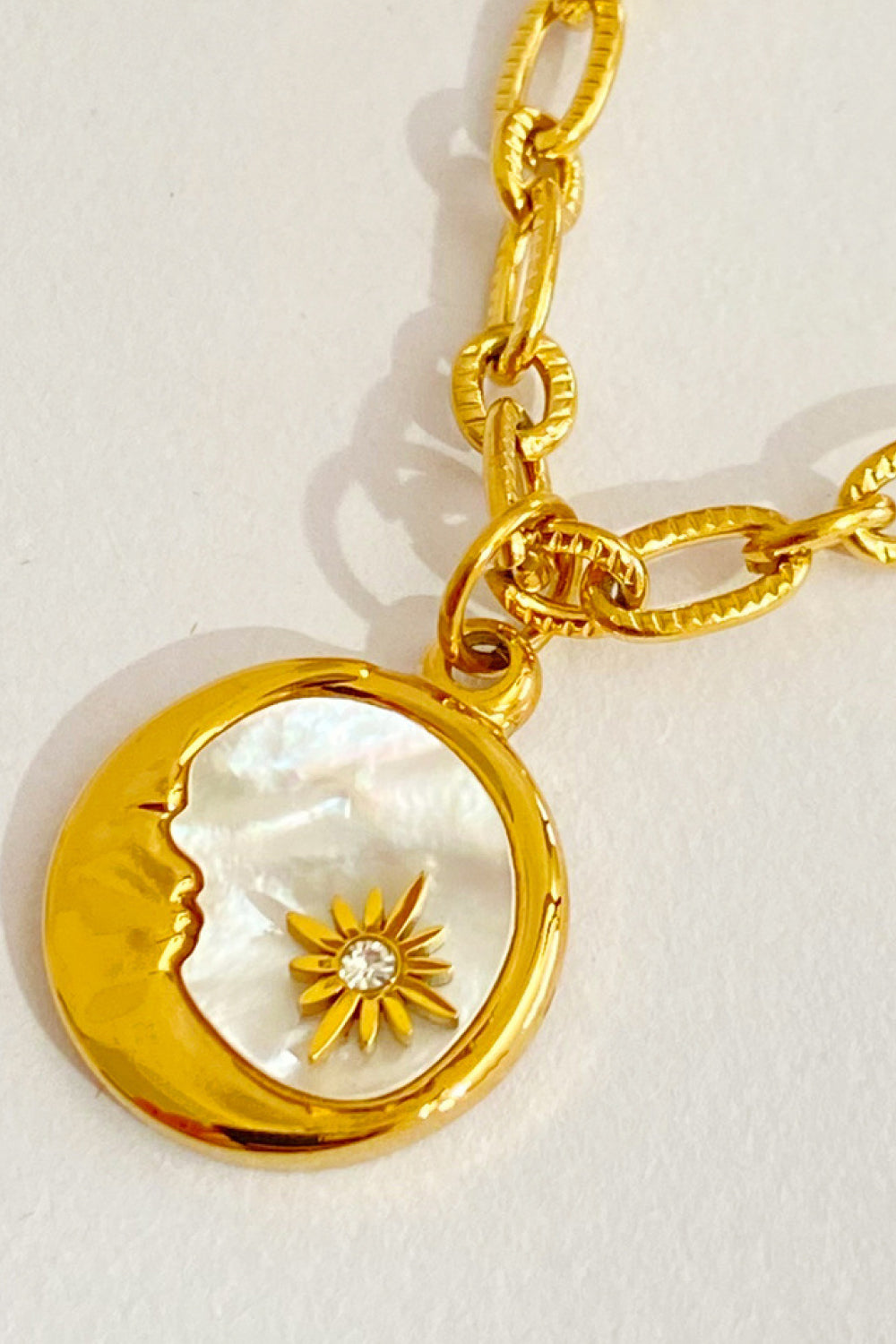 Classic Round Sun Moon Pendant Necklace - Stainless Steel + 18K Gold-Plated