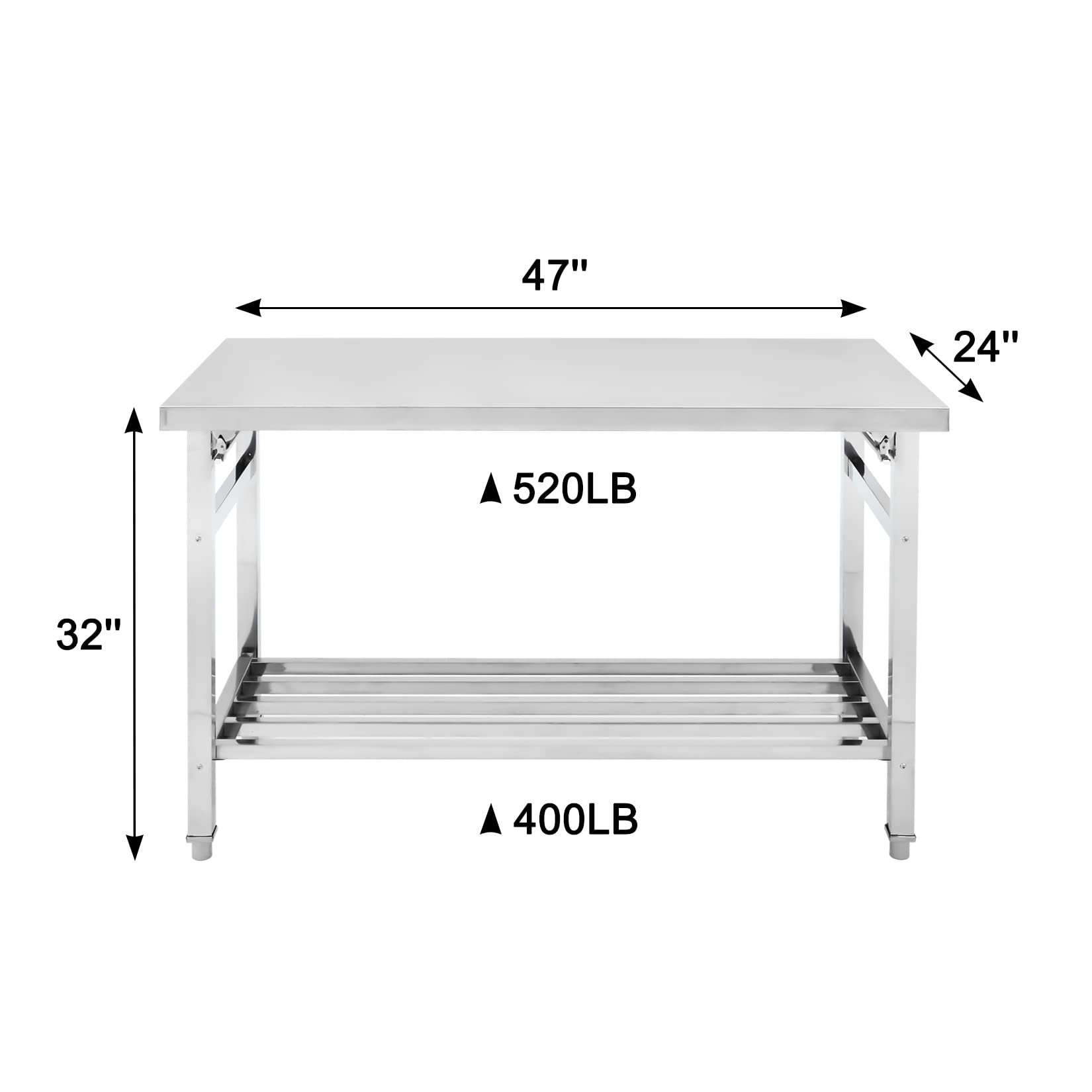 Stainless Steel Prep Table 48 x 24 Inch NSF Commercial Heavy Duty Stainless Steel Work Folding Table