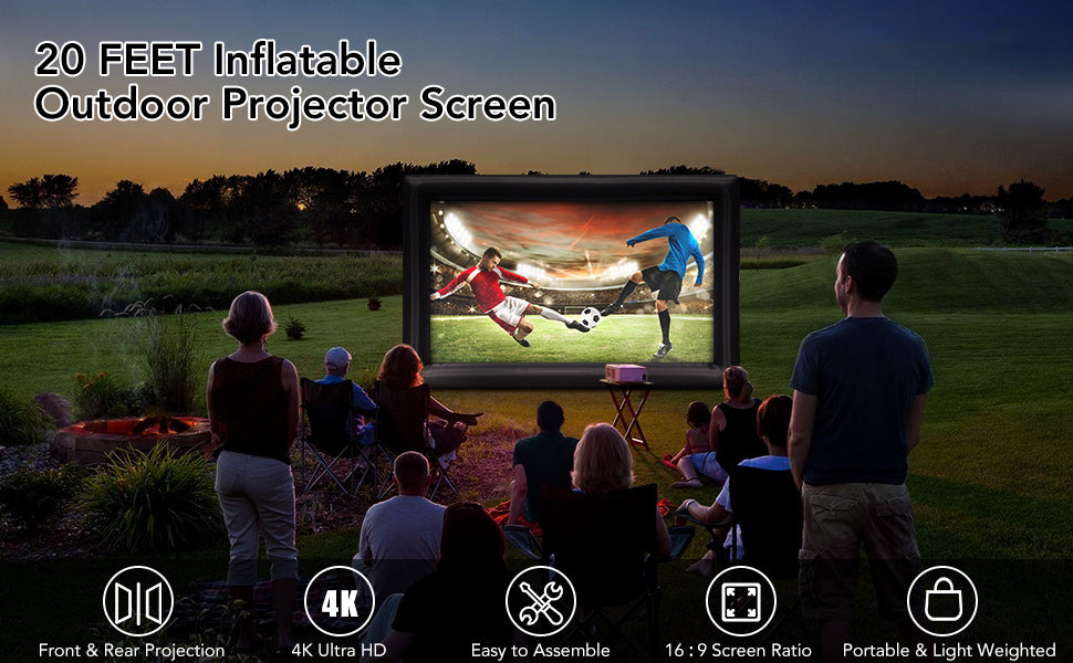 GARVEE 20FT Inflatable Projector Screen Portable Blow Up Outside Projector Screen Front & Rear Projection