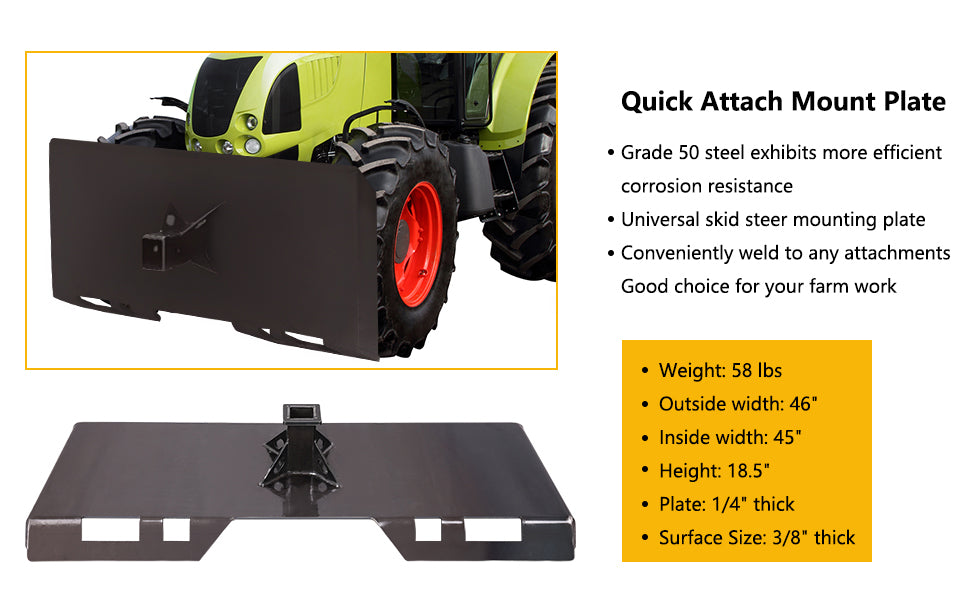 GARVEE Skid Steer Mount Plate Thick Attachment Plate Steel Quick Attachment Loader Plate
