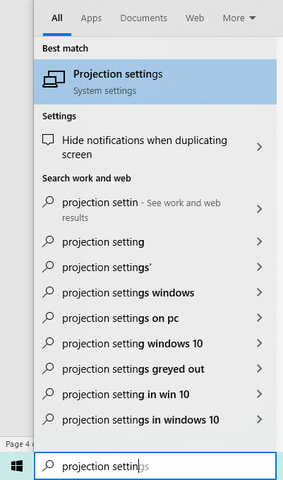 Type “Projection settings” on the search bar