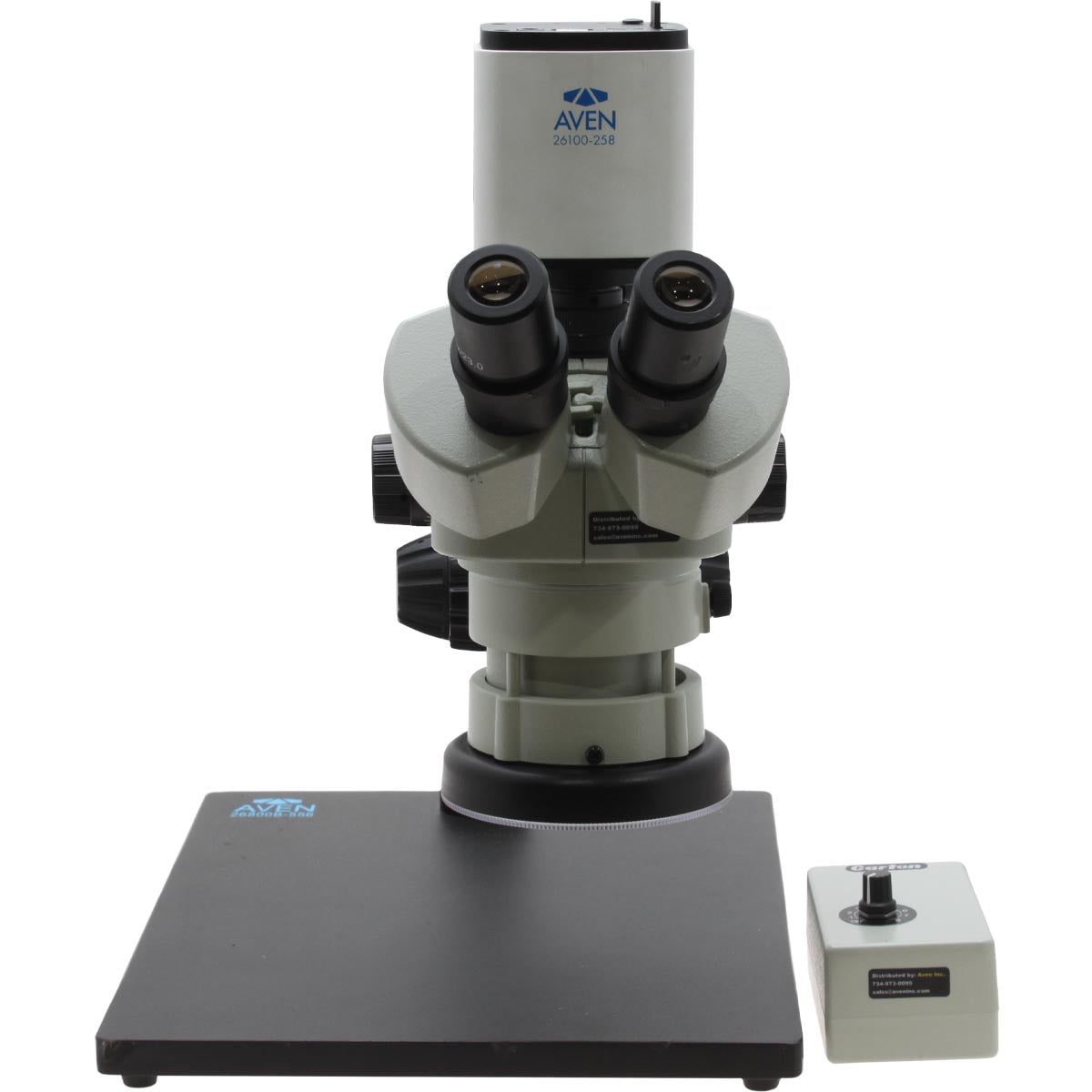 Stereo Zoom Microscope SPZV-50 [6.7x - 50x] on Ultra Glide Stand with Tiltable Arbor and Mighty Cam Pro Auto Focus Camera