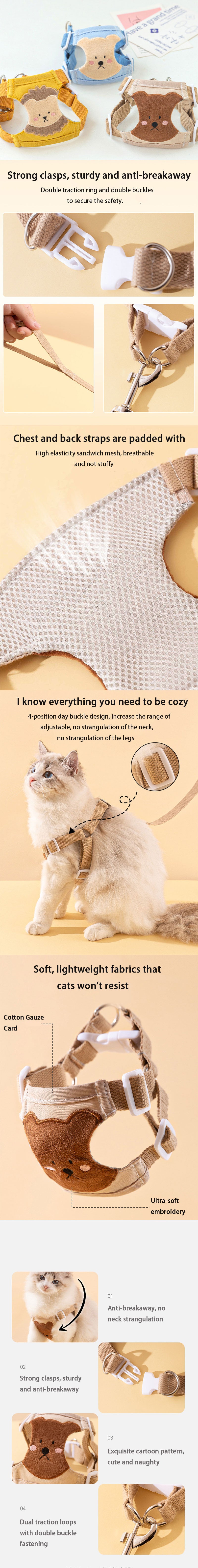Bear Cat Leash 3 Color Pet Chest Harness