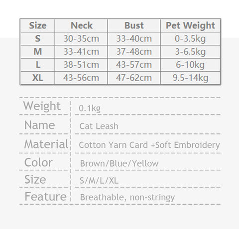 Cartoon Cat Leash 3 Color Pet Chest Harness