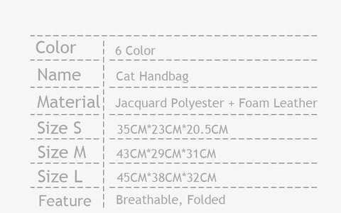 Cat Carrier Bag Travel Foldable  6 Color Portable Handbag Shoulder Bag