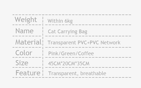 Cat Carrying Shoulder Tote 3 Color Transparent Handbag