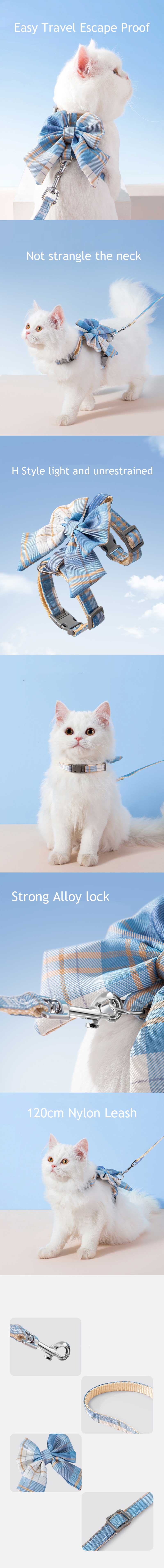 Cat Harness Cute Bow 3 Color Escape Proof Leash