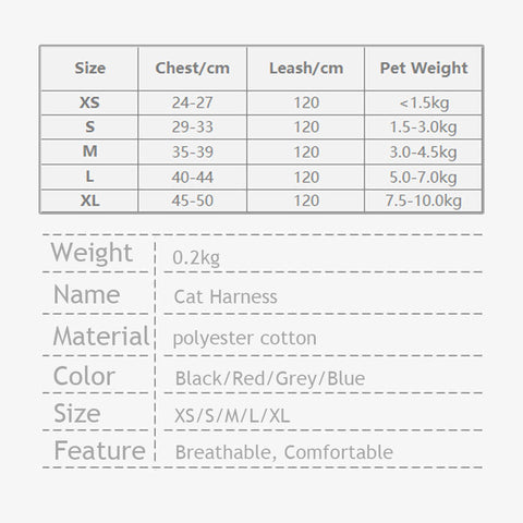Cat Harness Reflective Breathable Chest Vest 4 Color Pet Leash Set