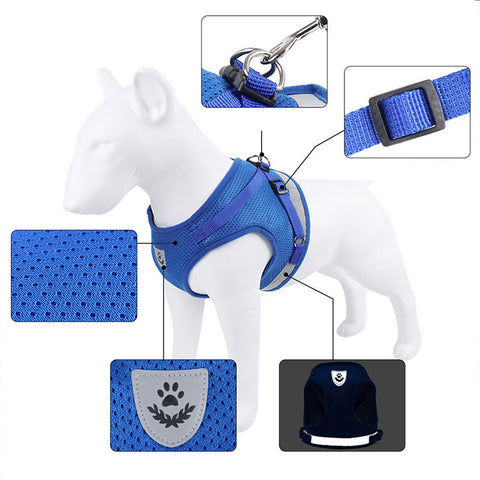 Cat Harness Reflective Breathable Chest Vest 4 Color Pet Leash Set
