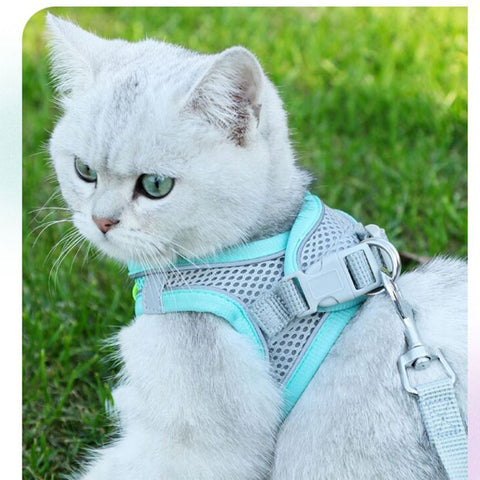 Cat Harness and Leash Adjustable Mesh 5 Color Reflective Vest Leash Set