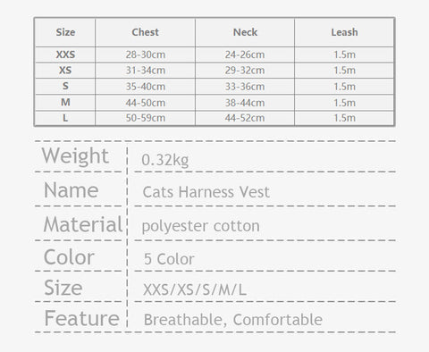 Cat Harness and Leash Adjustable Mesh 5 Color Reflective Vest Leash Set