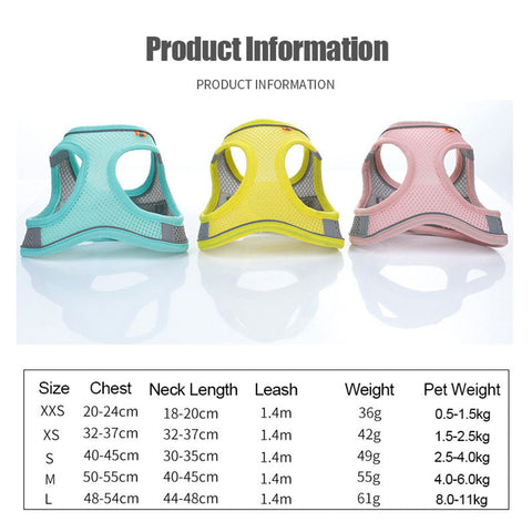 Cat Leash Set Breathable Adjustable Reflective Vest 3 Color Cats Harness