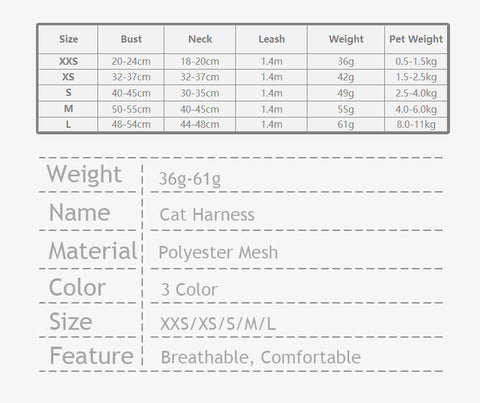 Cat Leash Set Breathable Adjustable Reflective Vest 3 Color Cats Harness
