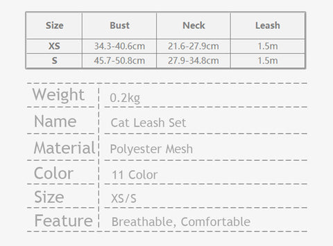 Cat Leash Set Breathable Reflective Strips Jacket 11 Color Adjustable Vest Harnesses