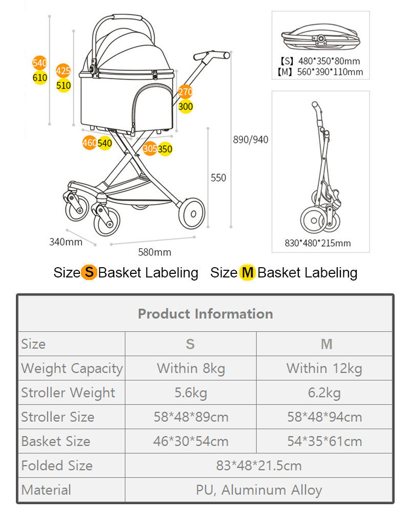 Cat Stroller Carrier With Wheels Foldable Basket