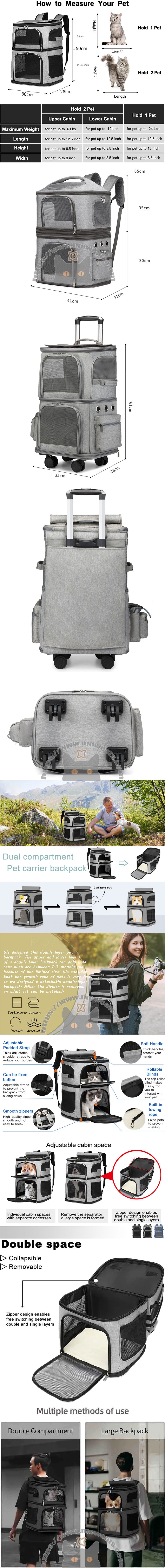 Double Layer Cat Carrier Bag With Wheels 4 Color Backpack