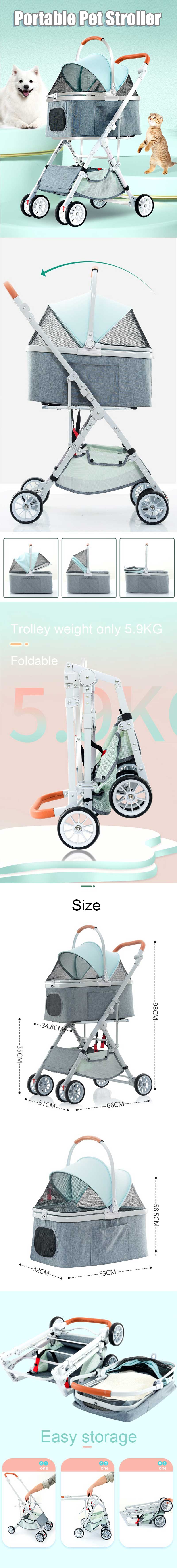 Foldable Cat Stroller 3 Color Carrier Handbag On Wheels