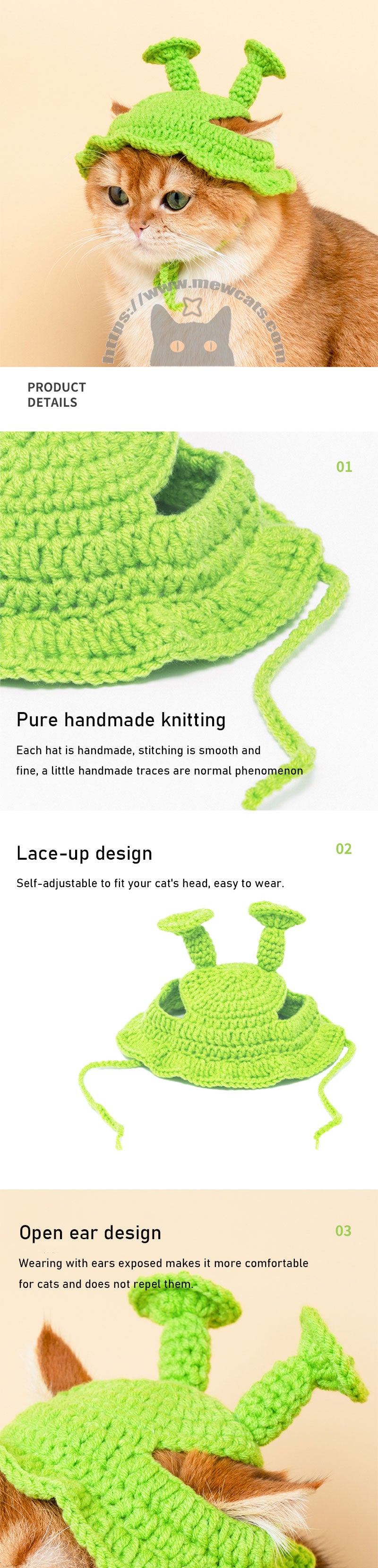 Handmade Cat Hat Cute Green Headgear