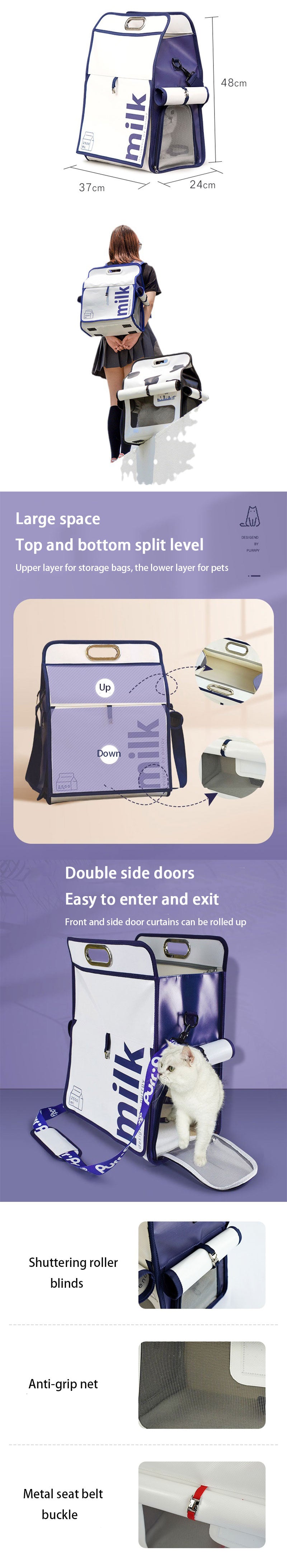 Milk Print Luxury Cat Carrier Backpack Travel Tote Pet Handbag Bag