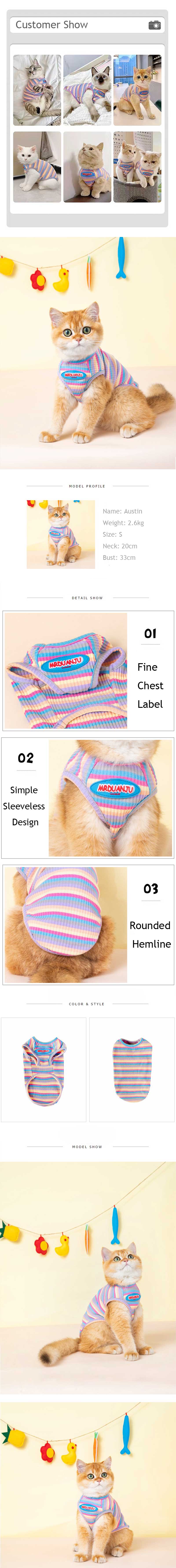 Mrduanju Rainbow Cat Vest Pet Clothes