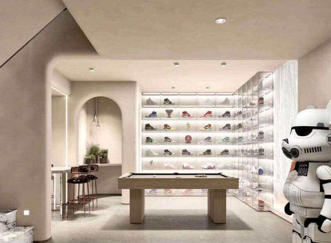 Innovative multi-chamber acrylic shoe displays for separate pair storage.