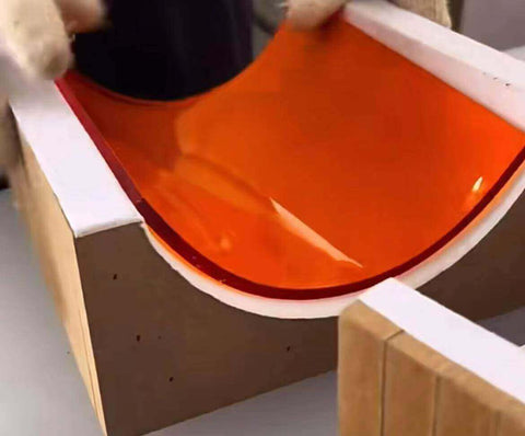 An annealed, or heated, acrylic sheet that is now ready for bending without cracking.