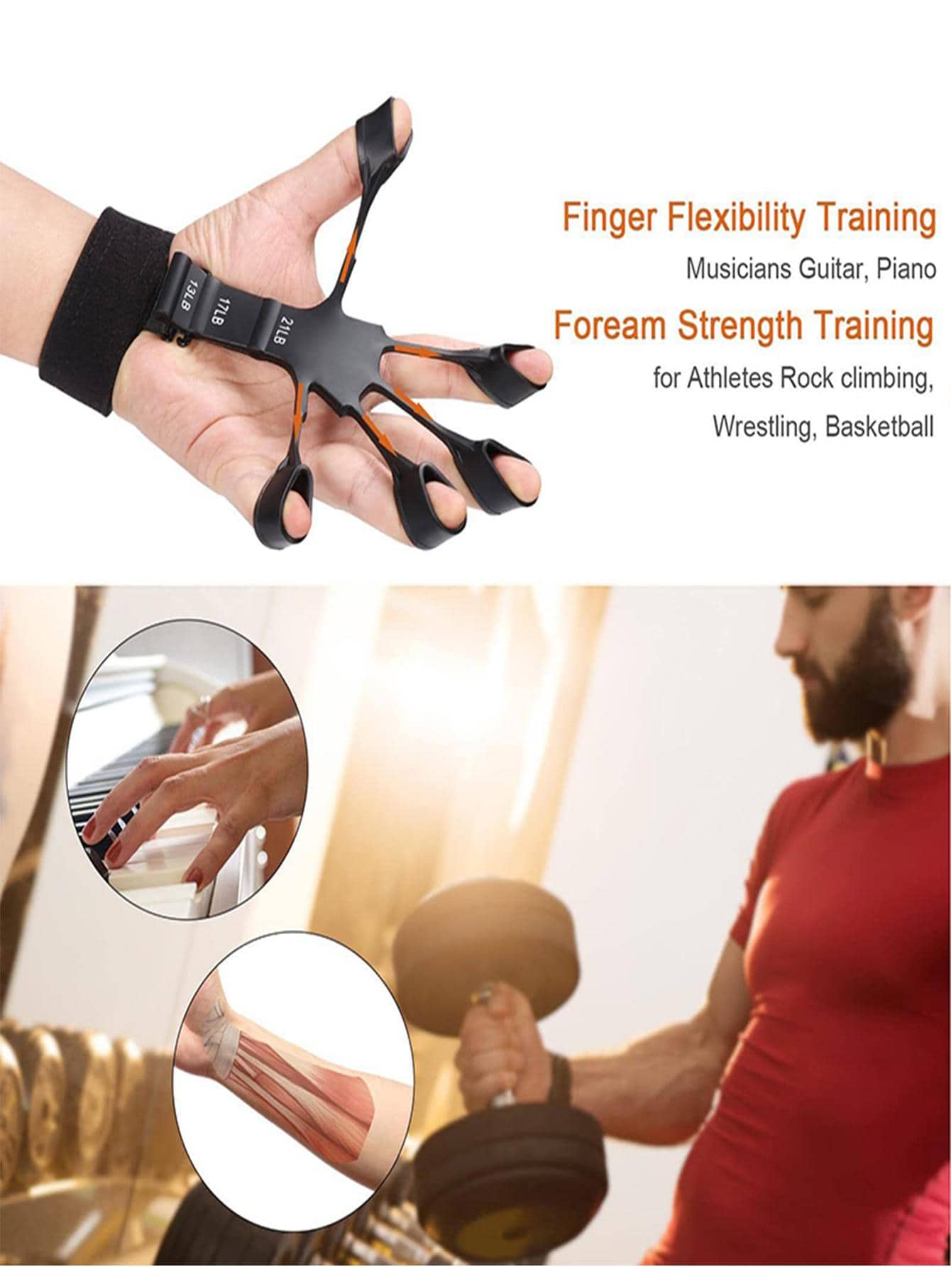 2 pcs - Black Grey Finger Strengthener Durable Level 6 Resistance Finger Exerciser and Hand Strengthener Restored Physical Equipment Hand Strengthener