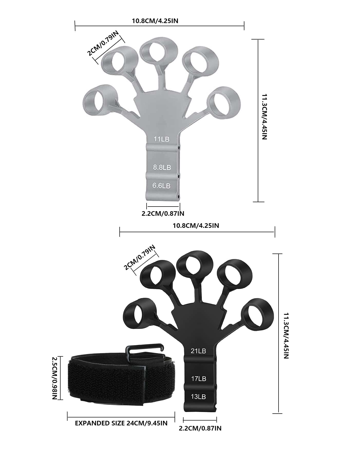 2 pcs - Black Grey Finger Strengthener Durable Level 6 Resistance Finger Exerciser and Hand Strengthener Restored Physical Equipment Hand Strengthener