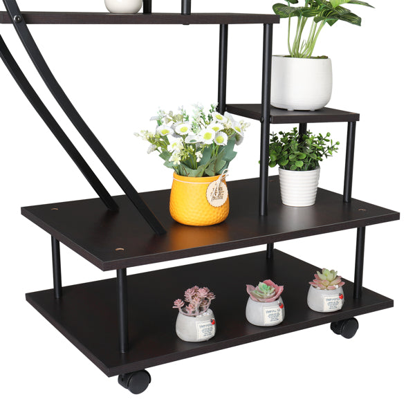 Artisasset  2pcs 6 Tiers Semicircular Iron Wood With Wheels Iron Planter Black