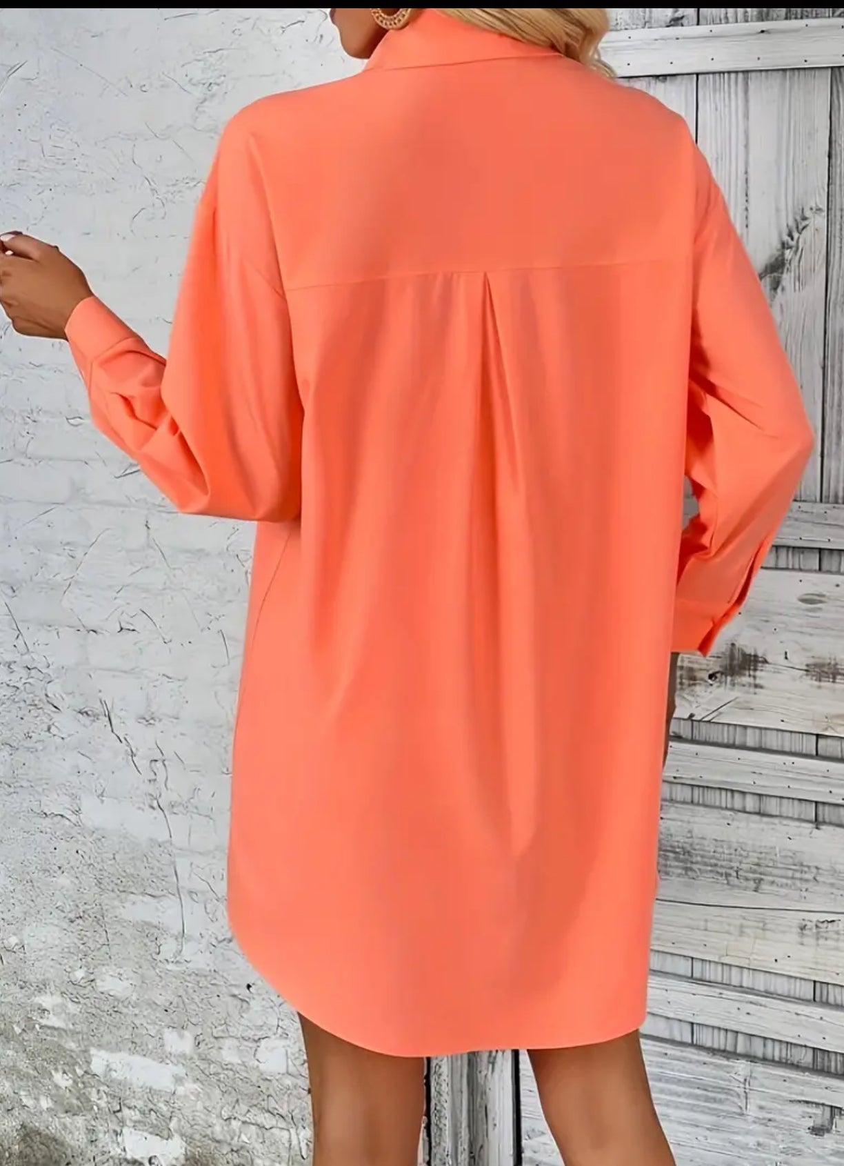 Tangerine ?? Solid Button Front Long Sleeve Blouse