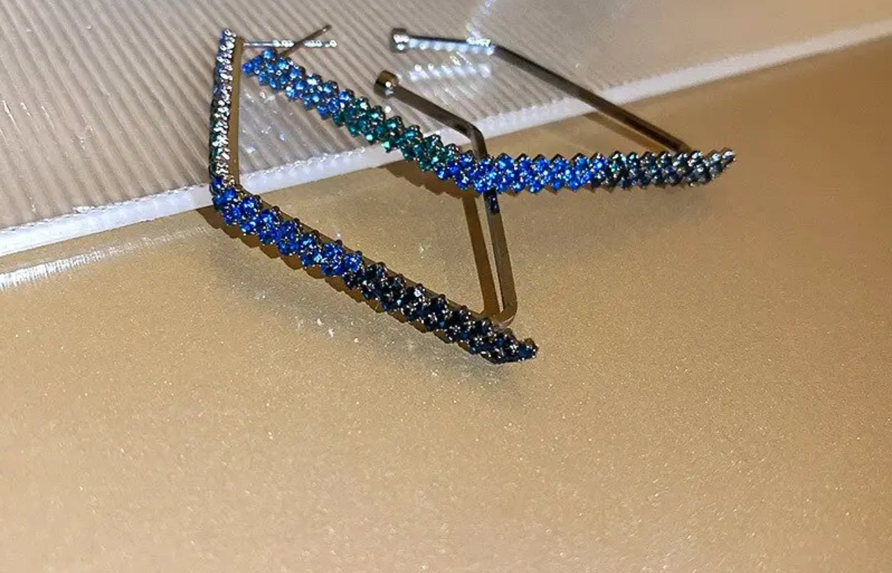 Classic Big Geometric Square Hoop Earrings For Women White Blue Rhinstone Crystal Earrings Ear Jewelry For Party Girls Gift