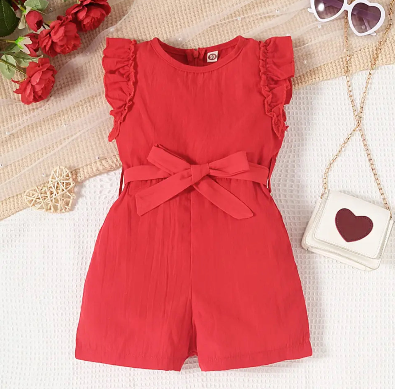 Summer Red, Flutter Sleeve Jumpsuit with Belt