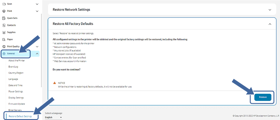 Fix HP Event Code F0.01.09.01 by Performing a Factory Reset