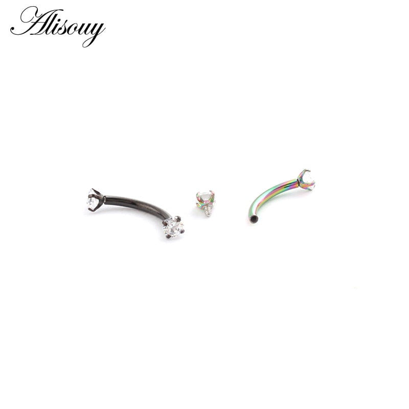 Alisouy 1pc 16G Surgical Steel 3mm Crystal Zircon Eyebrow Body Piercing Curved Barbell Lip Ring Snug Daith Helix Rook Earring