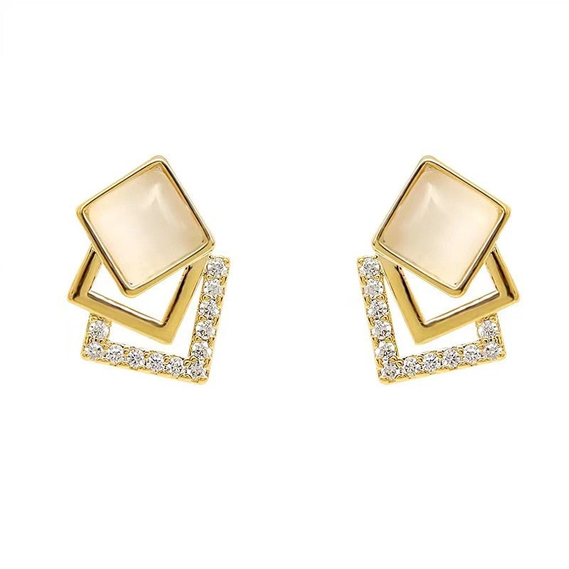 European and American Fashion Temperament Opal Geometric Square Earrings Women Personality Simple and Luxury Zircon Earrings