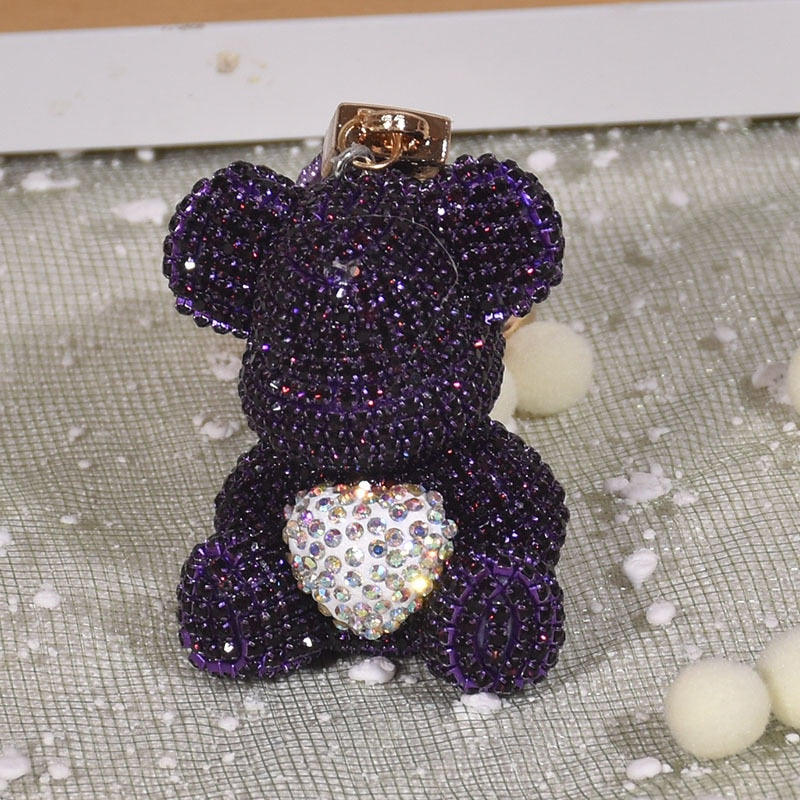 keychain cute diamond-encrusted bear car key pendant diamond female high-end personality bag pendant Valentine's Day present