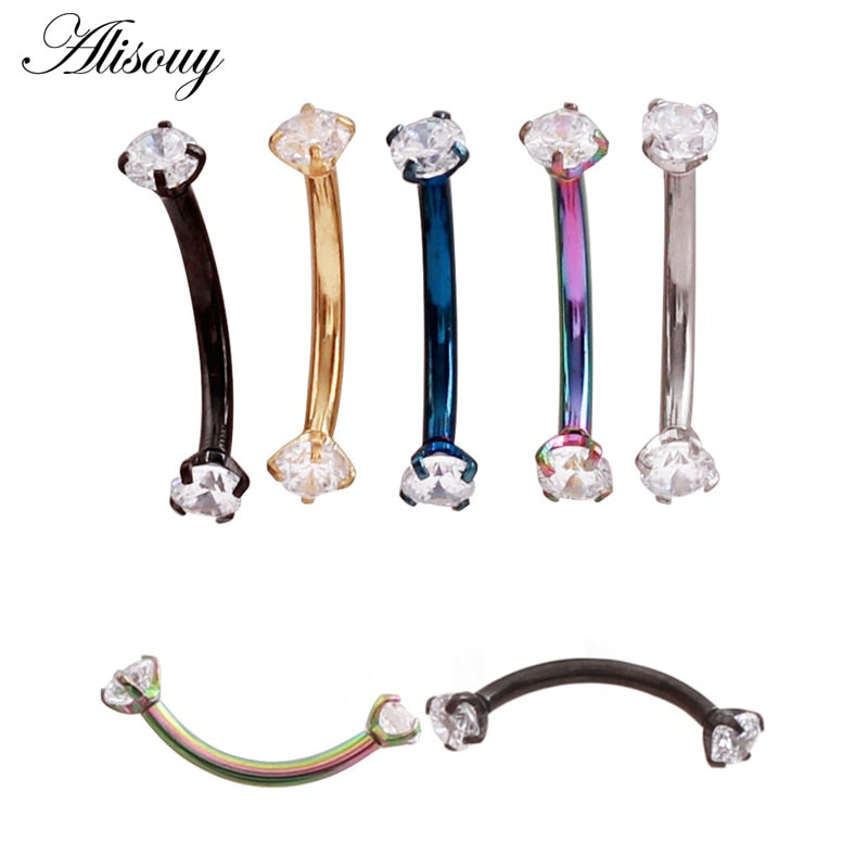 Alisouy 1pc 16G Surgical Steel 3mm Crystal Zircon Eyebrow Body Piercing Curved Barbell Lip Ring Snug Daith Helix Rook Earring