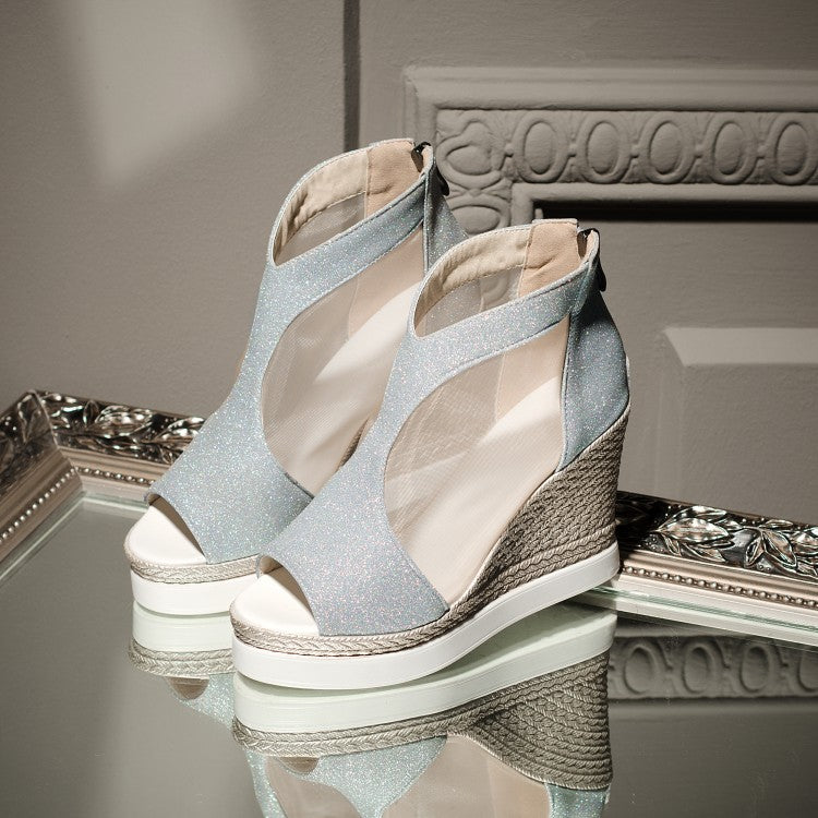Wedge Platform Shoes, Mesh Shoes, High-heeled Fish Mouth Shoes, Versatile Roman Shoes