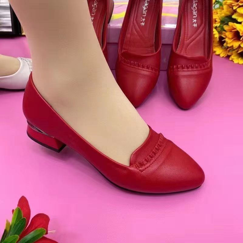Soft Sole Comfortable Thick Heel Leather Shoes