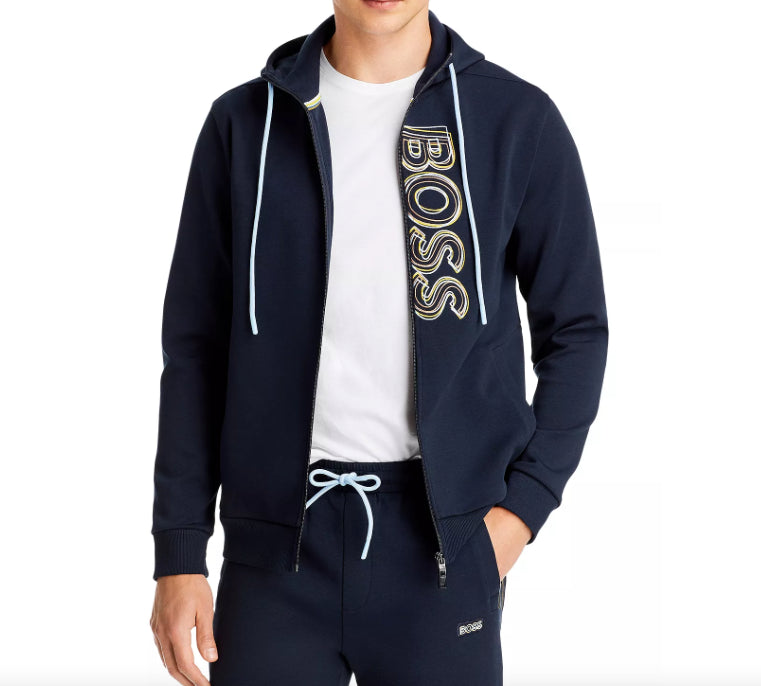 BOSS Saggy 1 Logo Embroidered Regular Fit Full Zip Hoodie Jacket XXL New $228