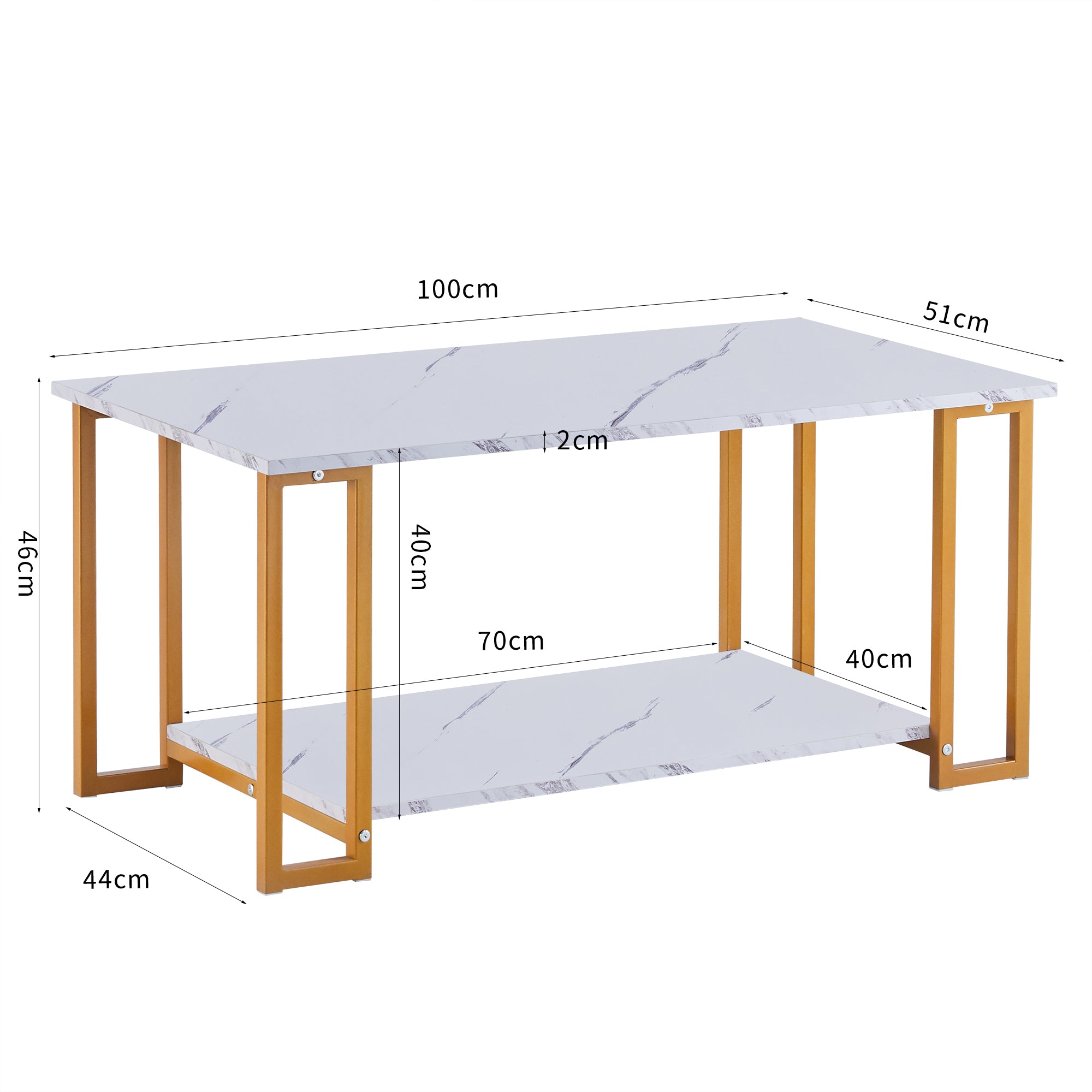 D&N Coffee Table, 2 Layers 1.5cm Thick Marble MDF Rectangle 39.37