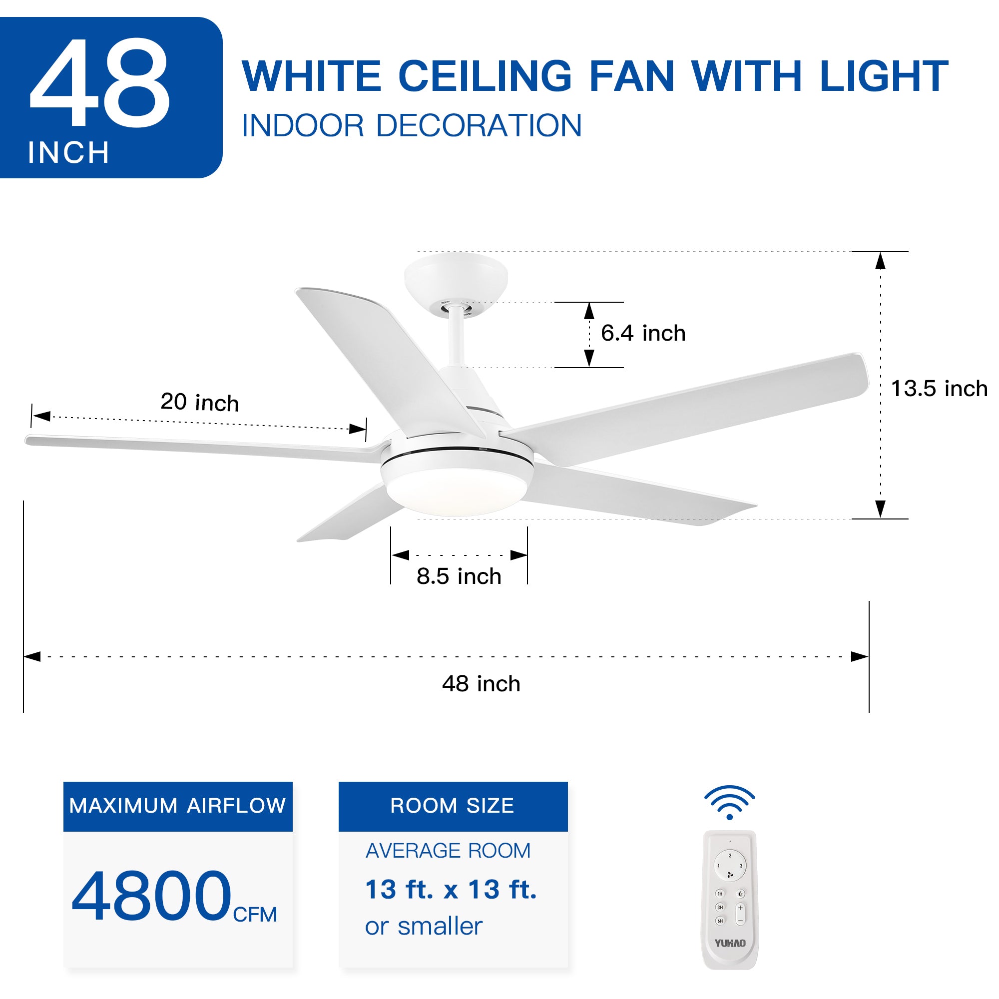 48 In Intergrated LED Ceiling Fan with White ABS Blade